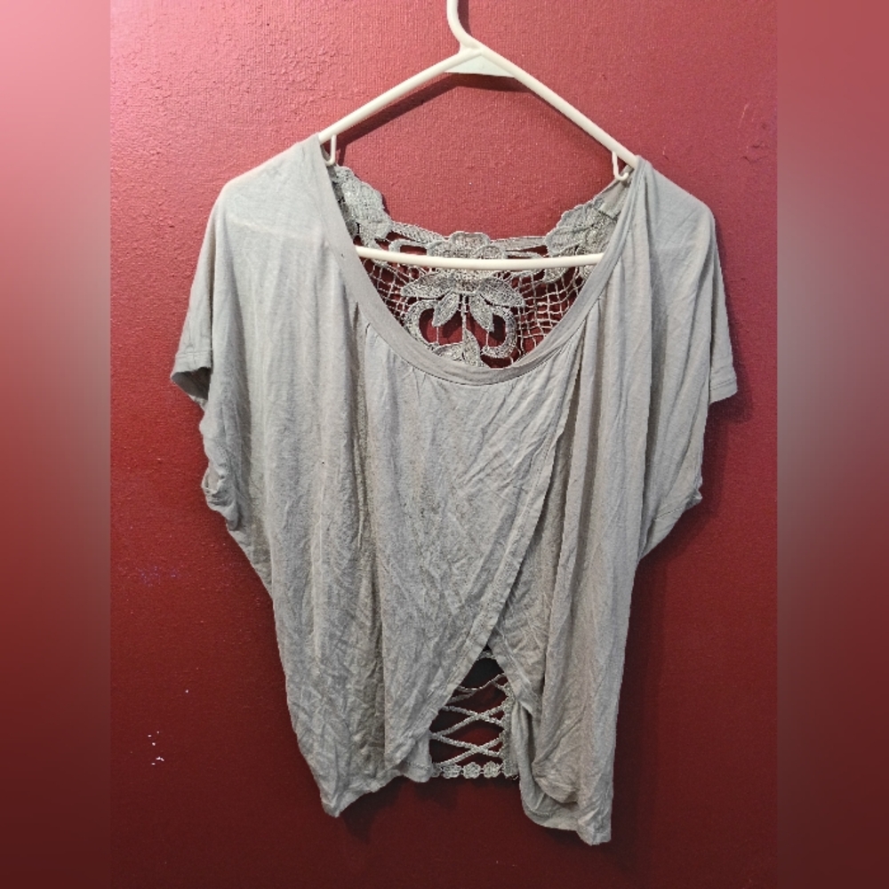 Miss Chievous Gray Crochet Back Blouse - Picture 2 of 9